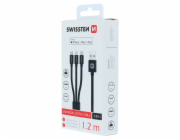 Swissten Datový kabel 3in1 MFi, 1,2 m, textilní, (micro USB, USB-C, Lightning) černý