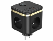 Viking síťový adaptér Y33, 3x 230 V, 1x USB-A, 2x USB-C, tlačítko ON/OFF, černá