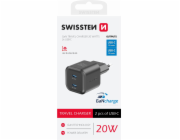 Swissten síťový adaptér gan 2x usb-c 20w power delivery černý