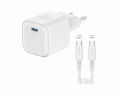 Swissten síťový adaptér gan 1x usb-c 20w power delivery bílý + datový kabel usb-c/usb-c 1,2 m bílý