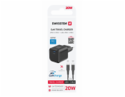 Swissten síťový adaptér gan 1x usb-c 20w power delivery černý + datový kabel usb-c/usb-c 1,2 m černý