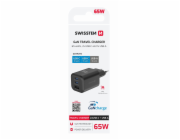 Swissten síťový adaptér gan 2x usb-c 65w pd + 1x usb-a 18w qc černý