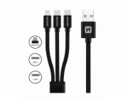 Swissten datový kabel textile 3in1 1,2 m černý (lightning, 2x usb-c)