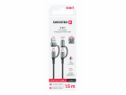 Swissten textilní datový kabel 4in1, 3A, 1,5m černý