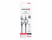 Swissten textilní datový kabel 4in1, 3A, 1,5m černý