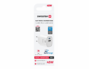 Swissten Nabíječka EDGE GaN 45W síťový adaptér, 2portový, 1x USB-C PD 45W + 1x USB-A 18W QC