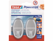 Samolepicí háčky Tesa, chrom matný oválný, 2 kusy se 4 velkými proužky Powerstrips