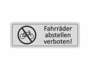 Cedule na dveře "Zákaz jízdních kol" 12 cm x 4,5 cm tvrdé PVC stříbrnošedá