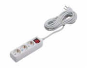 Prodlužovací kabel s 3 zásuvkami a vypínačem, bílý, 5 m