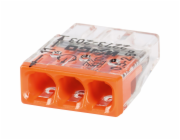 Svorkovnice Wago pro rozvodnou krabici, 3pólová, průměr 0,5 mm - 2,5 mm, oranžová