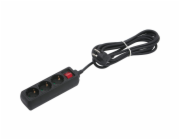 3cestný prodlužovací kabel s vypínačem, černý, 3 m
