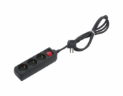 3cestný prodlužovací kabel s vypínačem, černý, 1,4 m