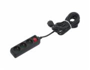 3cestný prodlužovací kabel s vypínačem, černý, 5 m