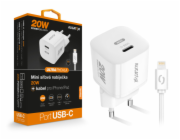 Chytrá mini síťová nabíječka ALIGATOR Power Delivery 20W, USB-C kabel pro iPhone/iPad, bílá