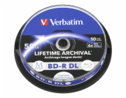 1x10 Verbatim M-Disc BD-R BluRay 50GB 6x Speed Cakebox printable