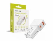 MOBILE ORIGIN Cestovní adaptér 25W, EU/US/UK/AU, bílý (TAD25-2P-WHT)