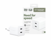 empower by PanzerGlass - Sítový adaptér - 45 Watt - napájení Power Delivery 3.1 - 2 výstupní konektory (USB-C) - stríbrne bílá