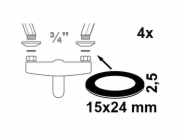 Kirchhoffovo těsnění šroubového spoje, vulkanizované vlákno, 15 mm x 24 mm x 2,5 mm, červené, 4 kusy