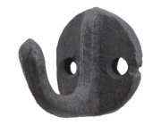 Litinový háček, jednoduchý design v hnědé barvě, 3 cm x 4 cm