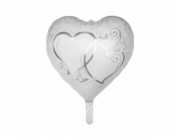 Fóliový balónek Party Factory ve tvaru srdce O 42 cm bílý/stříbrný