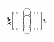 Kirchhoff redukční dvojitá vsuvka 33,3 mm (1" vnější závit) x 26,4 mm (3/4" vnější závit) červená mosaz