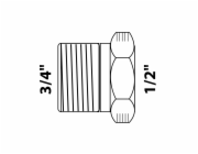 Kirchhoff redukce 26,4 mm (3/4" vnitřní závit) x 18,7 mm (1/2" vnitřní závit) mosaz