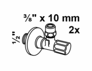 Kirchhoff rohový ventil 21 mm (vnější závit 1/2") x 16,7 mm (vnější závit 3/8") x 10 mm, chrom, 2 kusy