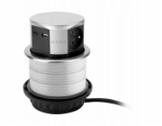 Nábytková zásuvka Orno O10cm výsuvná z desky stolu s USB nabíječkou a 1,5m kabelem, 3x2P+Z (francouzská), 2xUSB (typ A+C max. 3A), OR-GM-9049/G