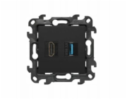 Kontakt-Simon Simon 24 HDMI 2.1 + USB 3.0 zásuvka matná černá NGHDUSB3.01/49