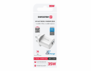 Swissten Síťový Adaptér Edge GaN 1x USB-C PD 35W + 1x USB-A 18W QC, Pro UK Zásuvku Bílý
