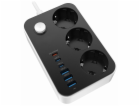 COLORWAY Prodlužovací napájecí přívod/ 3x Schuko/ 3x USB-...