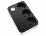 COLORWAY Prodlužovací napájecí přívod/ 3x Schuko/ 3x USB-C 20W/ 3x USB-A/ kabel 2m