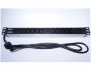 PremiumCord Panel napájecí do 19" racku 1U, 10xIEC (C13), 2m kabel