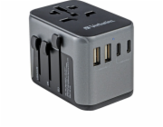 Verbatim Universal-Reiseadapter UTA-03 (schwarz/silber, 2x USB-A, 3x USB-C)