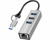 LogiLink Rozbočovač USB 3.2 Gen 1 – 3 x USB-A – 1 x RJ45 – stříbrný