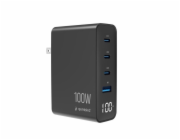 Gembird Nabíječka Rychlá nabíječka GEMBIRD GaN 4x USB 3xUSB-C + 1x USB-A 100W LCD Černá