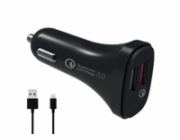 WG - Autonabíječka 2x USB-A, Quick Charge 3.0 5,4 A, + kabel USB-A na Lightning, černá