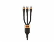 WG - Datový kabel 3v1 Type-C na 3x Type-C, 90 cm, 100 W + 15 W + 15 W, černá