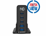 GEMBIRD 5-port 140 W GaN USB, Rýchlonabíjačka 140W