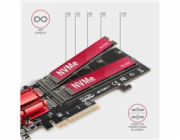 AXAGON PCEM2-ND, PCIe x8 řadič - 2x M.2 NVMe M-key slot, RAID, podpora desek bez bifurkace, vč. LP