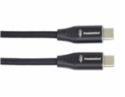 PREMIUMCORD Kabel USB-C M/M, 240W 480Mbps černý bavlněný oplet, 2m