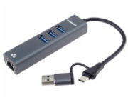 PremiumCord Adaptér USB-C a USB-A na Gigabit 10/100/1000Mbps + 3x USB 3.2 konektor