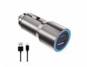 WG - Autonabíječka 2x USB 38 W, 1x USB-A + 1x USB-C, + kabel USB-A na Lightning, stříbrá