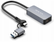 Bounn RJ-45 USB adaptér - USB-C + USB-A stříbrný (JL-CH01A_ETH2500)