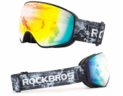 RockBros Lyžařské brýle SP284 - černá pískovaná obroučka, šedé PC čočky s červeným zrcátkem, dětské (5907769389559)