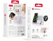 ForCell Bezdrátová nabíječka F-ENERGY Mag Mirror 3 v 1 15W kompatibilní s MagSafe / Apple Watch / Samsung Watch / Airpods růžová