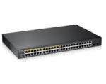 Zyxel GS1900-48HP v2 50-port Gigabit Web Smart PoE switch, 48x gigabit RJ45 (z toho 24x PoE), 2x SFP, PoE budget 170W