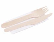 Příbory MagicHome Woodline ECO, dřevěné, nůž, vidlička, ubrousek, 100% Natural