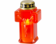 Svíčka MagicHome, kříž, LED, na hrob, červená, 2xAA, 15,3x6,8 cm, (součástí balení 2xAA)