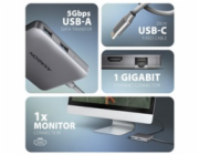 AXAGON HMC-5HL USB 5Gbps hub, 2x USB-A, HDMI 4k/60Hz, RJ-45 GLAN, PD 100W, kabel USB-C 20cm